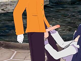 Karikaturová roztomilá Hinata Naruto se postaví monstróznímu penisu v hardcore scéně