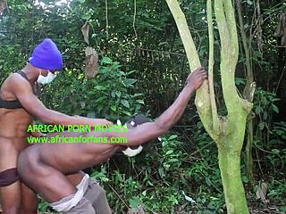 Ebony gay gets a group fuck in the open air