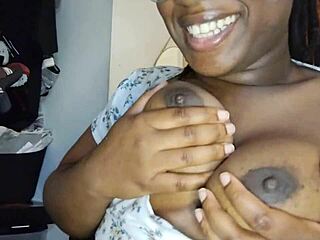 Ebony teen with big nipples gets worshipped by her lover