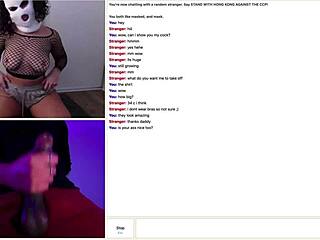 Monster cock and a curvy ebony girl in a ski mask on webcam