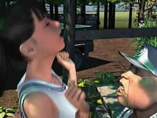 Una chica de dibujos animados en 3D extiende su coño hasta el límite