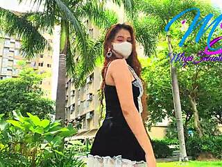Video 2: Miyu Sanoh, the Filipino model, flaunts her cute pussy in a mini dress and no panties while walking in the condo garden