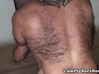 Muscular bear gets his ass pounded bareback in doggystyle
