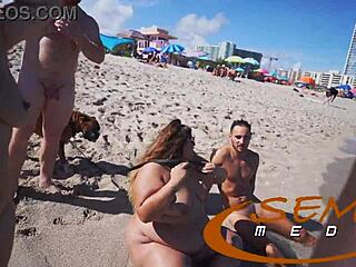 Velký bílý penis a mezirasová akce na pláži v Miami