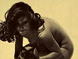 Vintage and retro entertainment featuring a beautiful woman and a beast