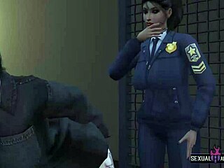 Lesbian police officers take turns licking and fingering a thief in this 3D porn video