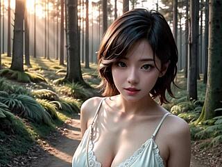 Japoński hentai z dużymi piersiami i obcasami w lesie