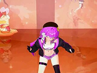 紫色の髪と小さなおっぱいを持つ3D漫画の女の子による官能的なダンスパフォーマンスを見てください。