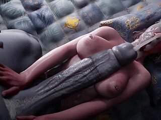 Seksikäs siivekäs vierailija harrastaa seksiä naisen kanssa - Animoitu hentai, jossa on iso kyrpä, naisella ja kasvojen viimeistely