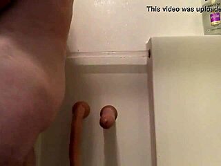 A gay solo shower session with a fleshlightman1000