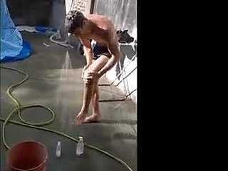 Gay man takes a bath in his underwear